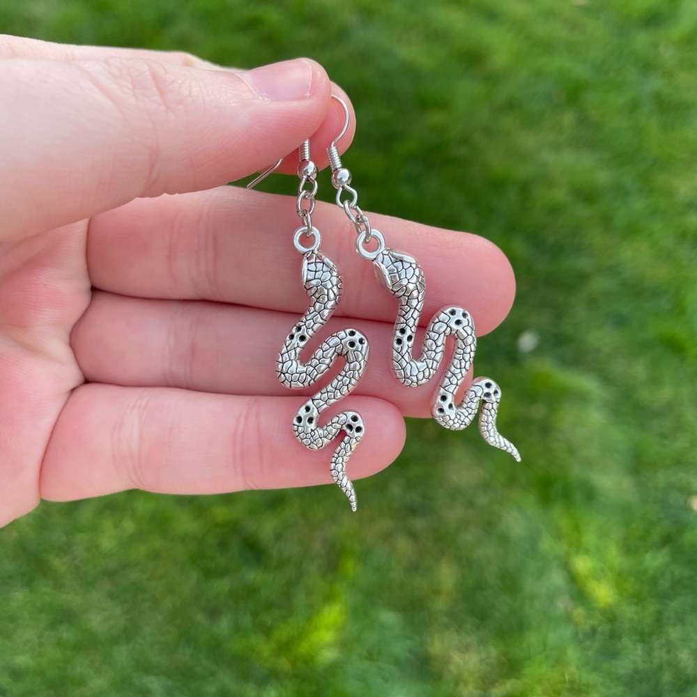 Zinc Alloy Snake Earrings with Silver Accents